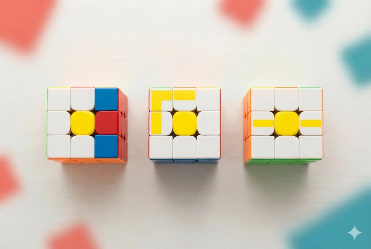 Les trois configurations pour former la croix jaune du Rubik's Cube